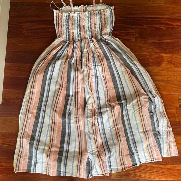 FREE PEOPLE Women's Pink Striped Strapless Maxi Fit + Flare - Picture 3 of 6